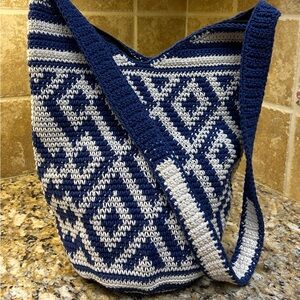 Blue and White Mochilla handwoven bag